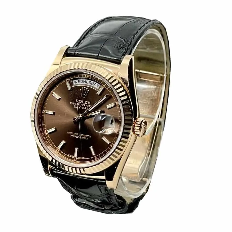 Rolex Day-Date 128238 “Black Leather” Super Accurate Clone — detail 2